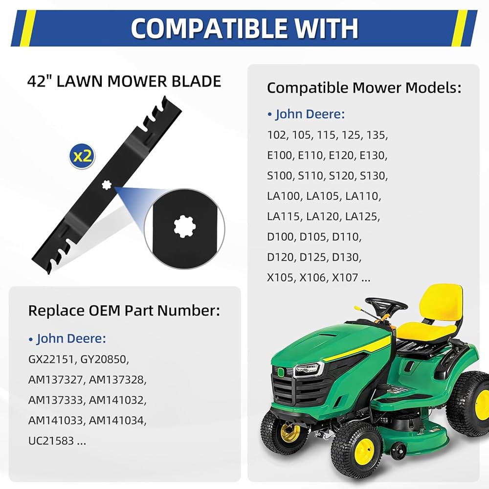 GY20850 John Deere 106.7cm(42인치) 데크용 멀칭 AM141033 S100 7포인트 1031 스타 D110 2팩 GX22151 교체 D130 E120 잔디깎이 - 상세 이미지 2