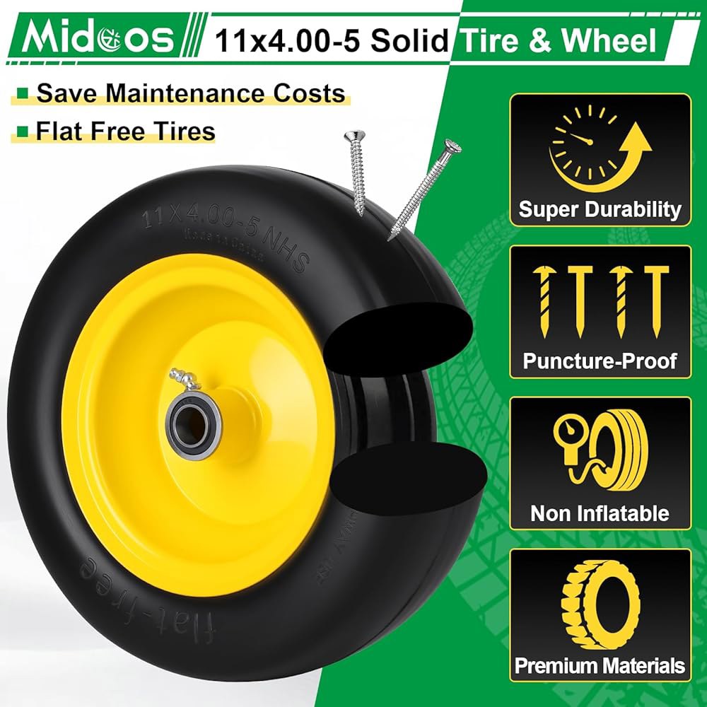 2Pcs 11x4.00-5 Lawn Mower Tires Flat Hub, Ball & For Smooth Front 11x4-5 3/4 5/8 Turn Zero Mowers Fr - 상세 이미지 3