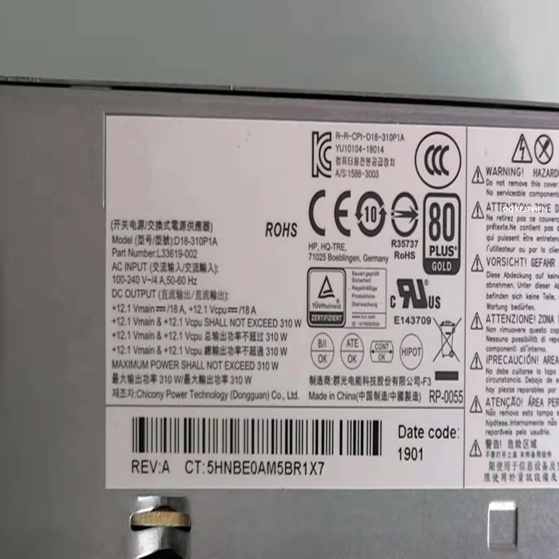 hp호환 400 G5 600 280 G3 PSU 4핀 310W 전원공급장치 D18-310P1A L33619-002 PCH019 PA-1181-3 PCH021 PCK015 D19-