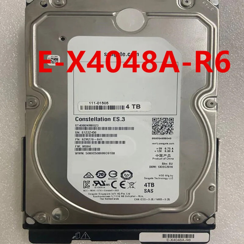 E-X4048A-R6 111-01505 ST4000NM0023 오리지널 하드 NETAPP DE6600 E5460 4TB SAS 3.5 인치 7.2K 128MB 서버 HDD 거신