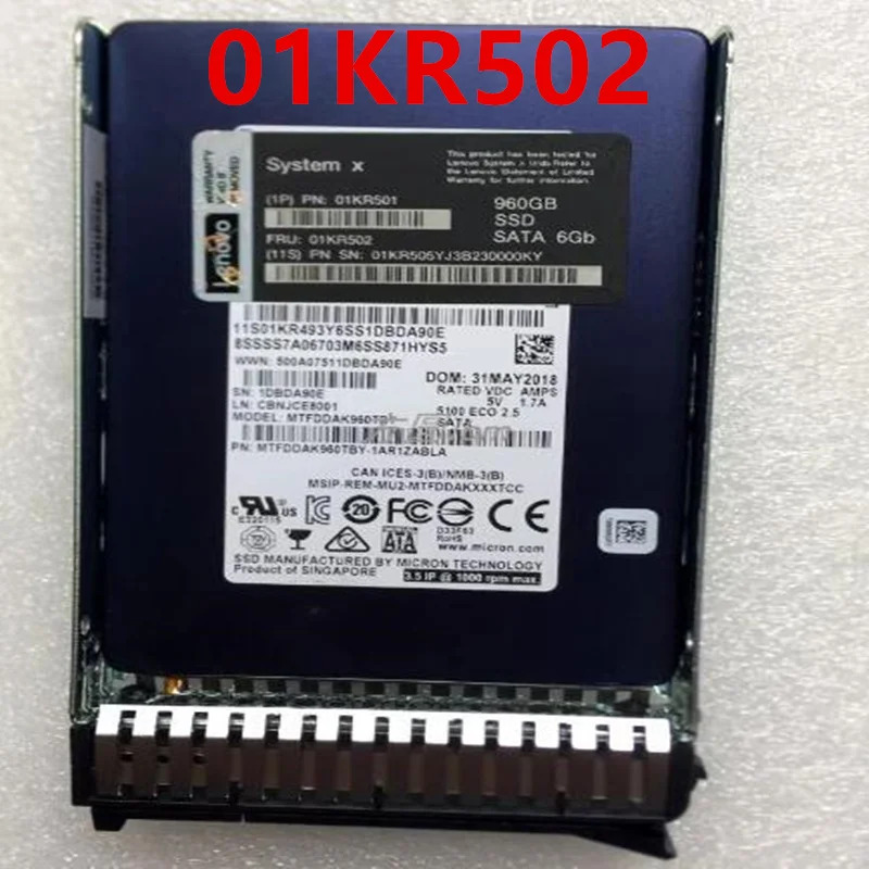 Lenovo호환 3650M5 오리지널 솔리드 스테이트 드라이브 960GB 2.5 인치 SATA SSD 01KR501 01KR502 거신