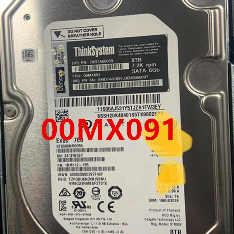 Lenovo호환 SR550 오리지널 하드 8TB SATA 3.5 인치 7200RPM 128MB 서버 HDD 00MX091 7XB7A00059 거신