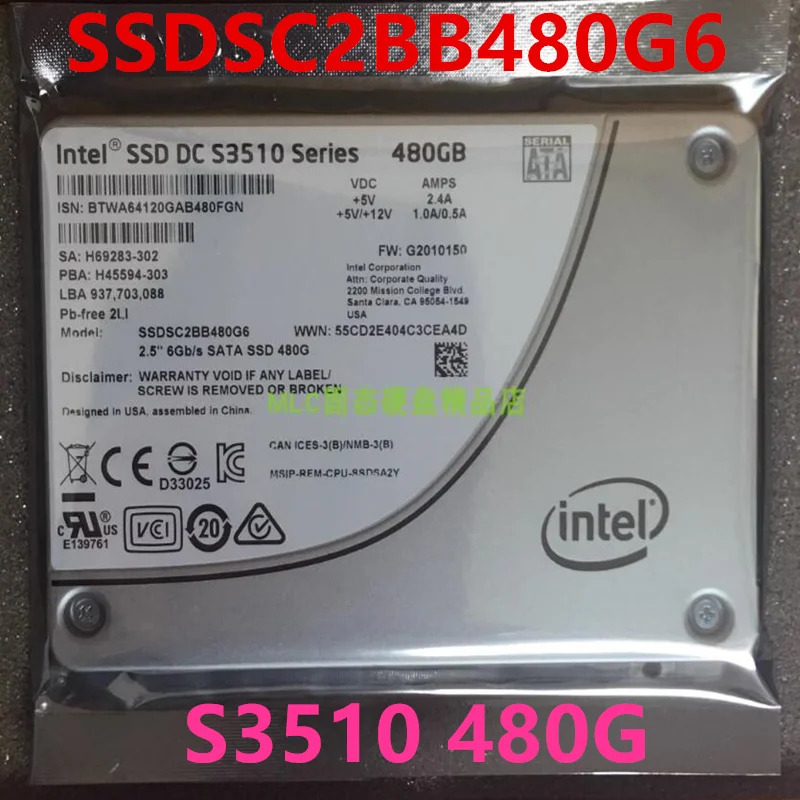 SSD DC S3510 오리지널 솔리드 스테이트 드라이브 SSDSC2BB480G6 SSDSC2BB480G601 480GB 2.5 인치 SATA 신