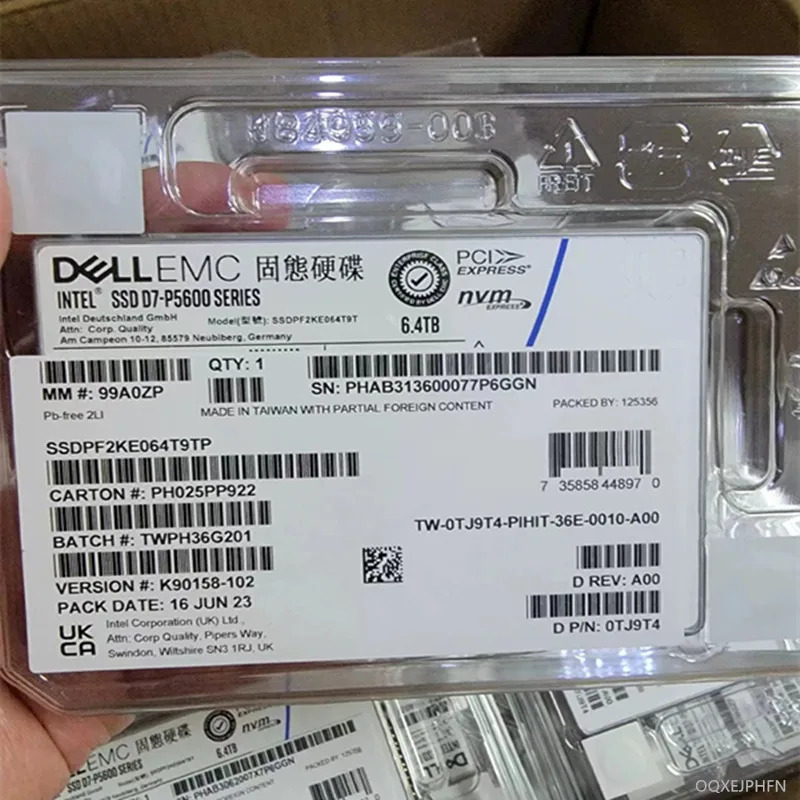 0TJ9T4 SSDPF2KE064T9TP TJ9T4DELL intel호환 SSD D7-P5600 6.4TB 2.5 NVME PCIE새 솔리드 스테이트 드라이브
