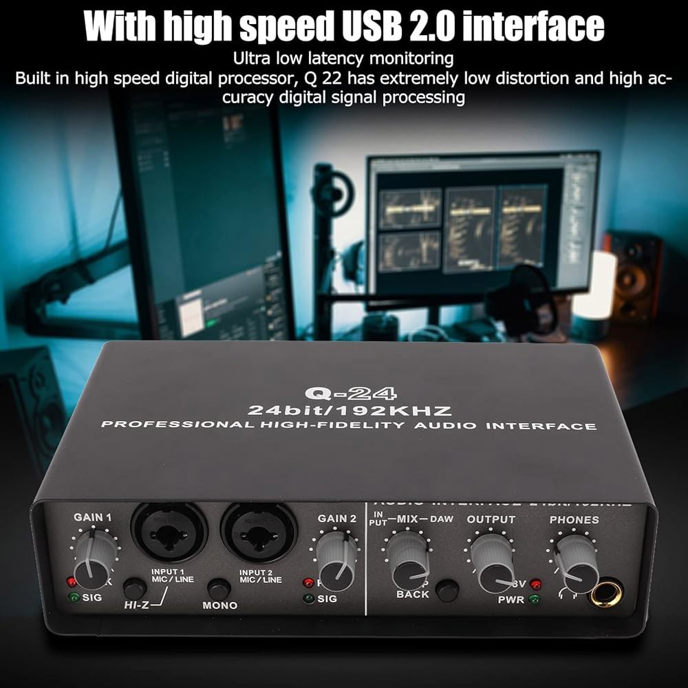 스튜디오 녹음을 위한 USB 오디오 인터페이스, 24비트 192KHz HD 음질 지원, 기타리스트, 보컬리스트 또는 프로듀서를 인터페이스 USB2.0 연결 - 상세 이미지 2