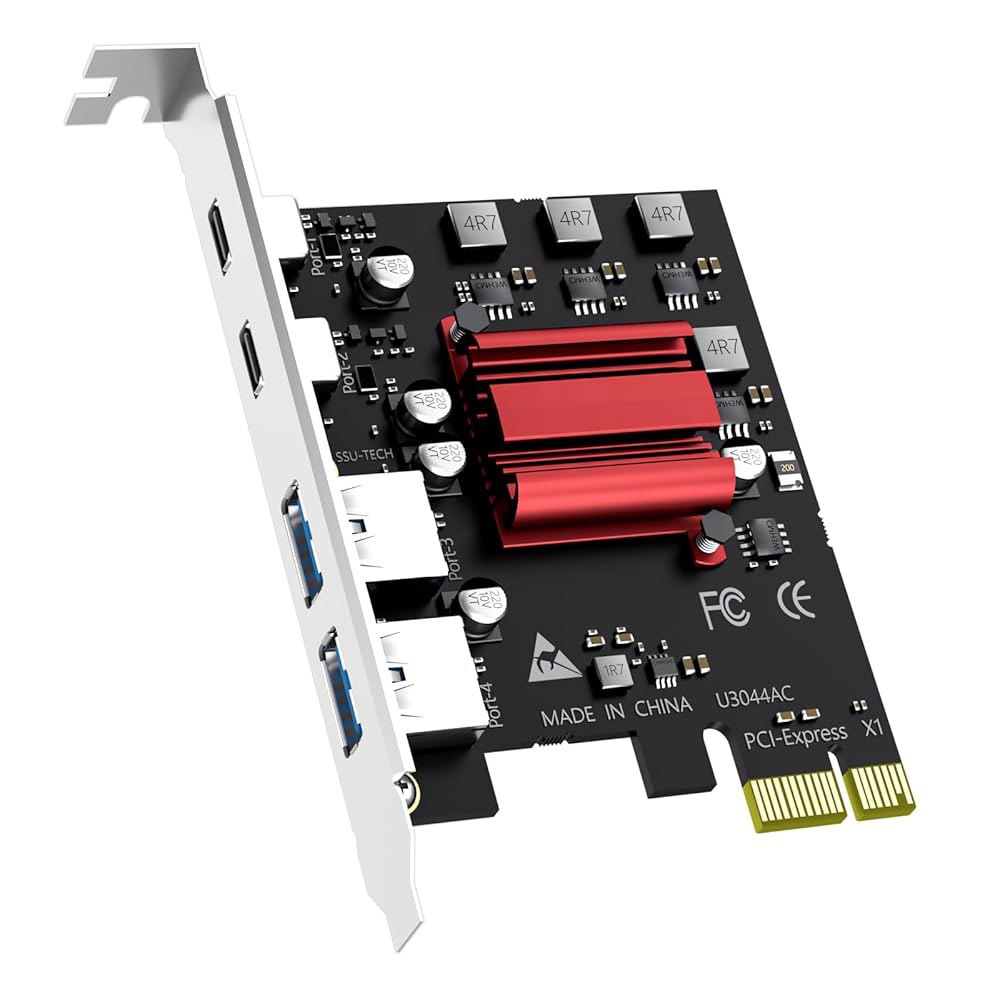 GLOTREND U3044AC 4포트 PCIe USB 확장 카드, USB-C 2개 및 USB-A 포트 2개(USB 3.2 1세대), Windows Linux와 호환(Mac OS용 - 상품 이미지