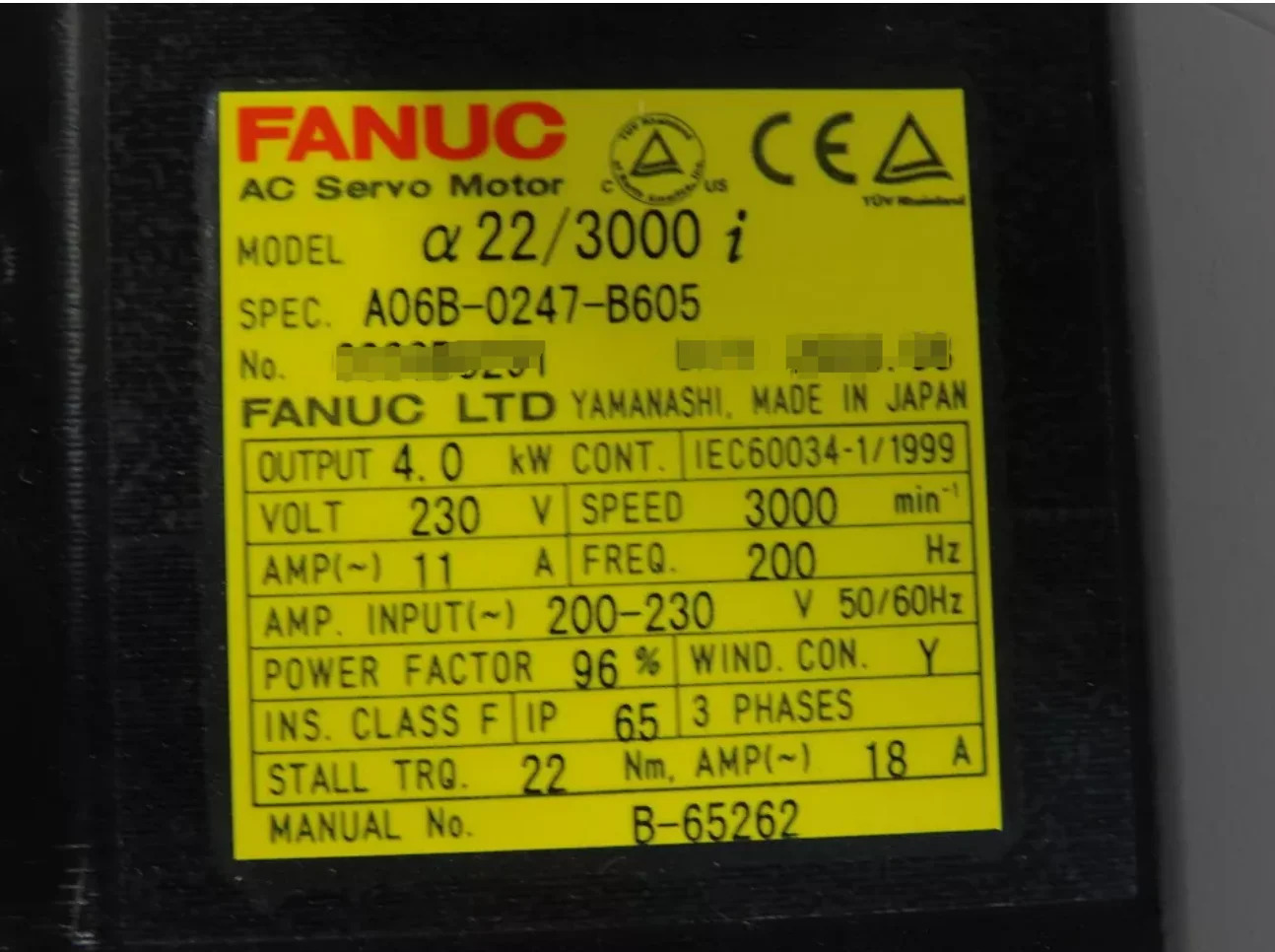 A06B-0247-B605 Fanuc 서보모터 Ok A06B 0247 B605 리퍼 완료