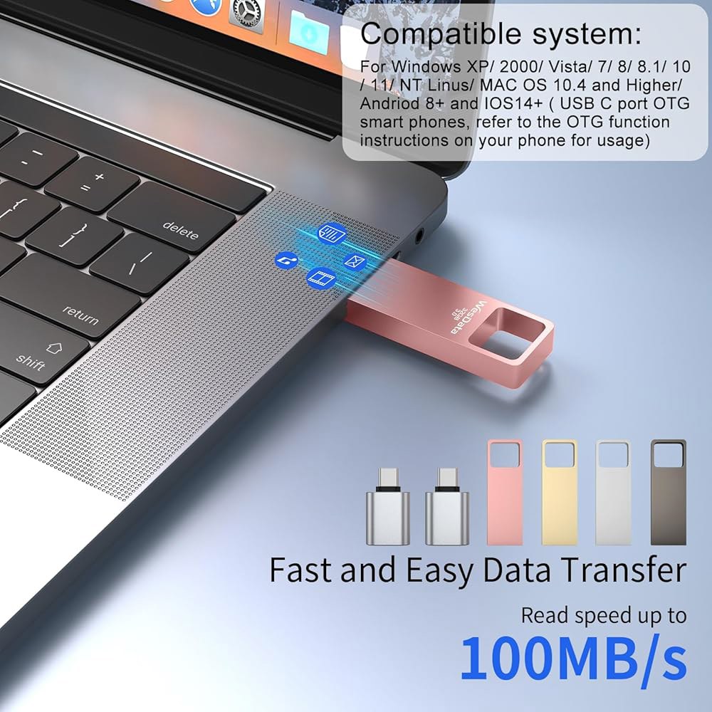 WesData 32GB USB 3.0 플래시 드라이브 4팩, 속도, 미니 금속 읽기 100MB/s 디자인, C 실버 어댑터 케이스 그레이 포함, 골드 핑크 보관 32GB 3.0 - 상세 이미지 3
