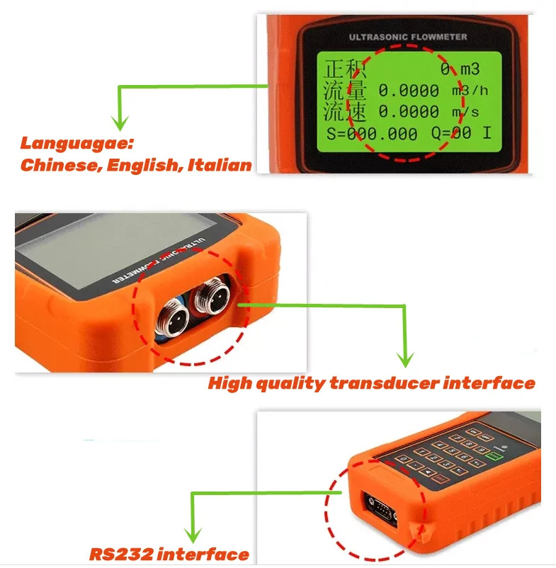 OEM 휴대스테인리스 스틸 액체 물 오일 클램프 휴대핸들 초음파 유량계 4-20 ma 20 mm
