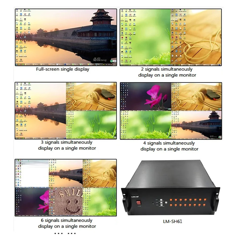 LINK-MI 6x1 멀티 뷰어 HDMI VGA CVBS 1080p HD 비디오 멀티플렉서 PIP 지지대 어디서나 이미지