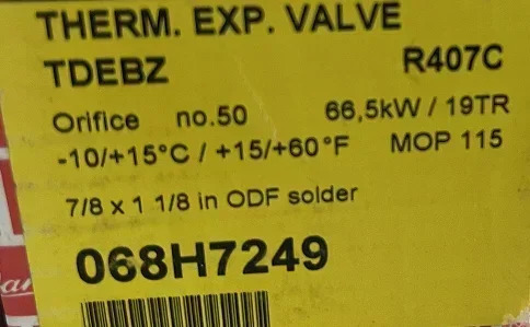 TGEX tdebx 19tr 66.5kW R22 068H8014 모델 068H7249 온도 열팽창 밸브로 업그레이드
