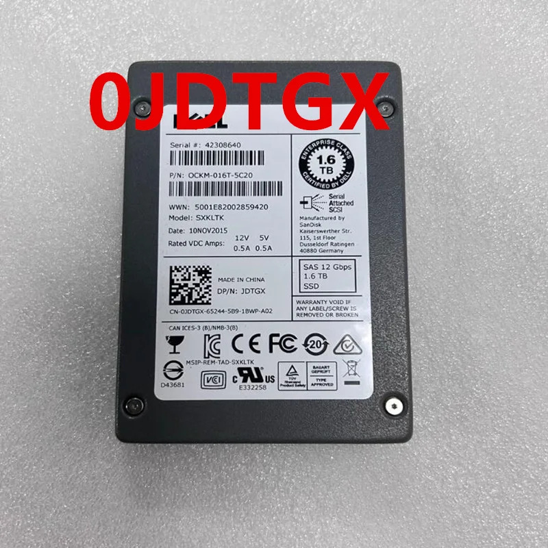 0JDTGX JDTGXDELL 1.6TB 2.5 SAS SSD거새 오리지널 솔리드 스테이트 드라이브