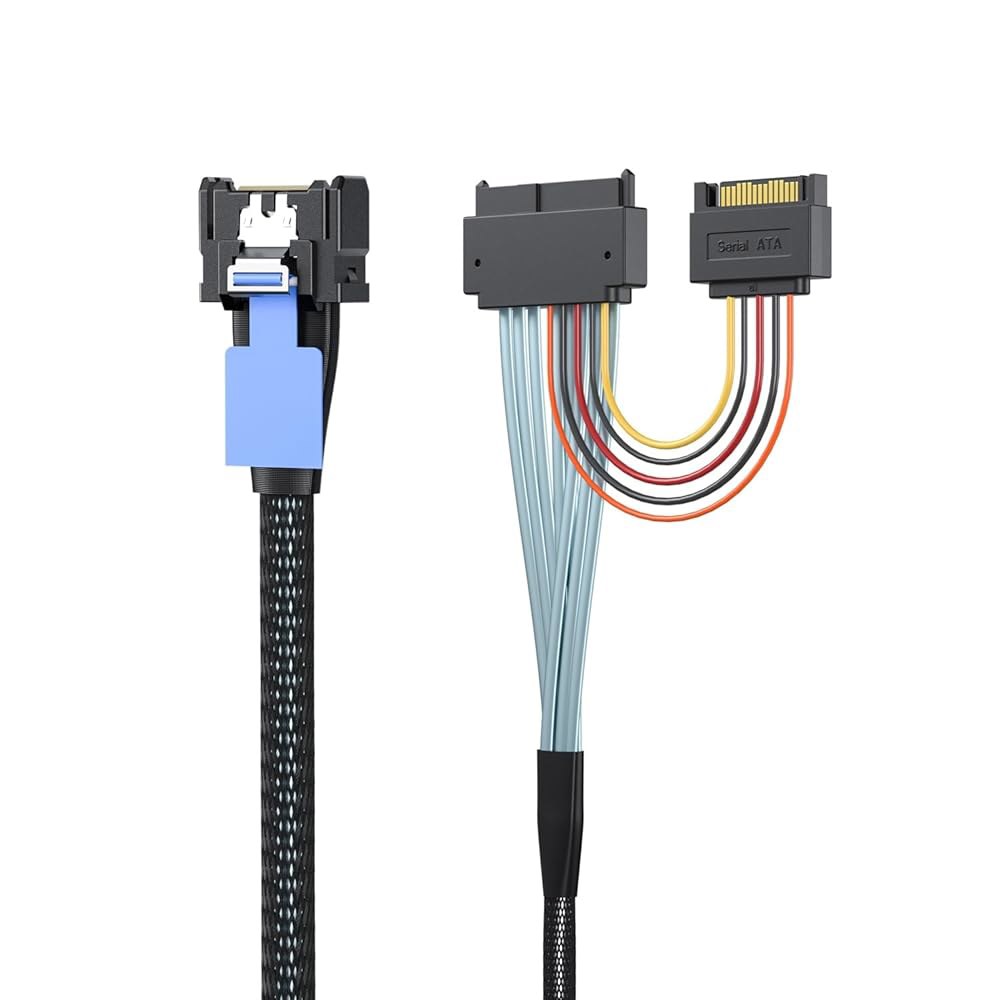 MCIO to U.2, 4X SFF-TA-1016 SFF-8639 IO SATA for 15Pin Cable Power, NVMe GEN4 & Backplanes SSD 0.5-m - 상품 이미지