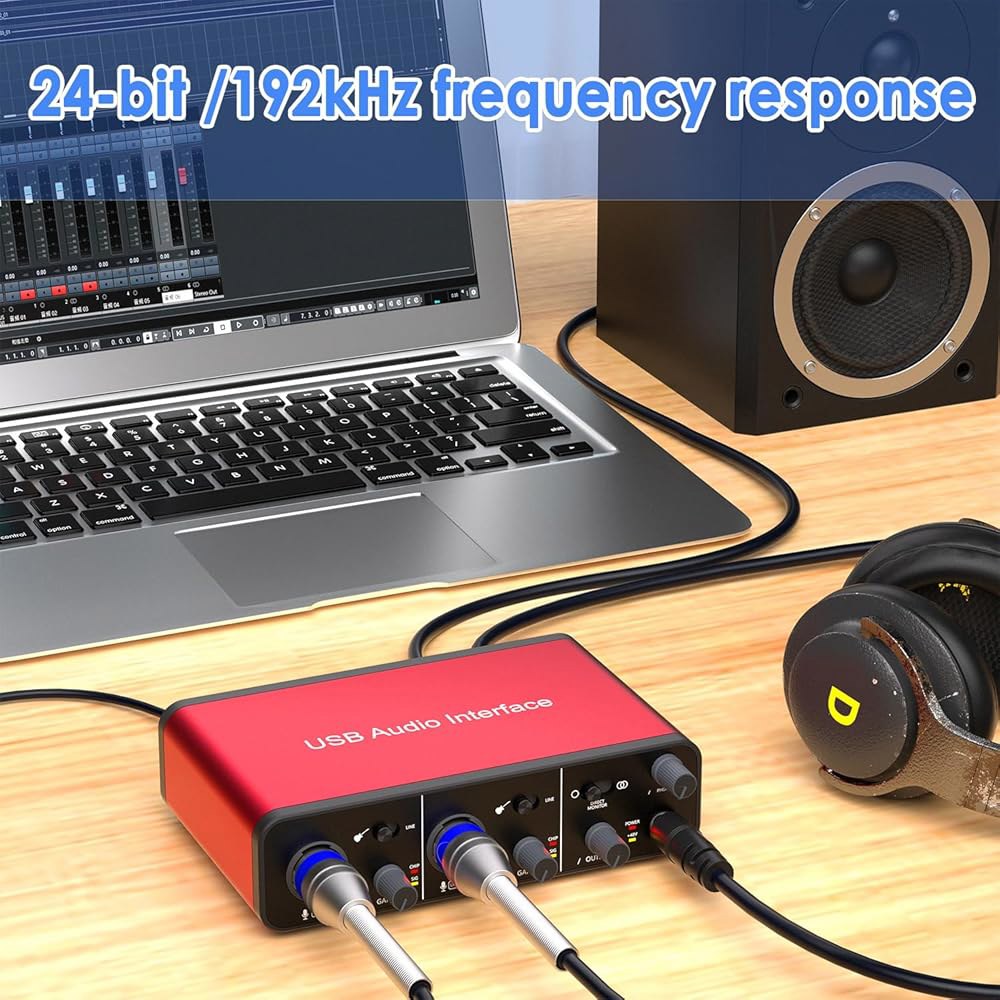ILIWIWY USB 오디오 인터페이스 XLR 소켓(24비트 / 192kHz)+48V 팬텀 파워 레코딩 홈 스튜디오 장비 맥 PC 음악 프로덕션 스트리밍 팟캐스트 제공 - 상세 이미지 3