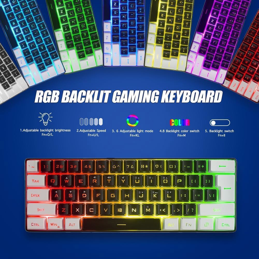 abucow 게이밍 키보드 미니멀리스트 휴대용 유선 RGB 61키 초소형 모조 백라이트 미니 Style 3 - 상세 이미지 2