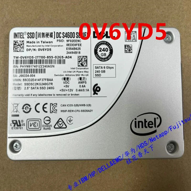 오리지널 리퍼 솔리드 스테이트 드라이브 델 SSD DC S4600 240GB 2.5 인치 SATA V6YD5 0V6YD5 SSDSC2KG240G7R 용