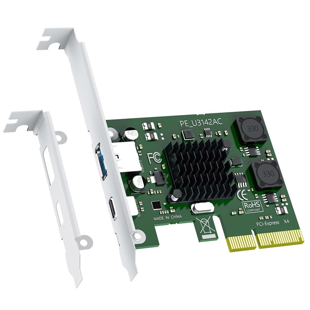 GLOTREND U3142AC 2포트 10Gb PCIe USB 확장 카드, USB-C 및 USB-A 포트(USB 3.2 2세대), PCIE X4 인터페이스, Windows /Lin - 상품 이미지