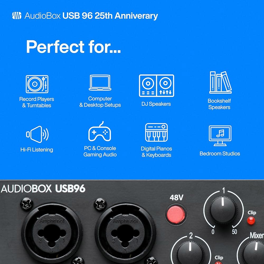 스튜디오 원 아티스트 DAW 녹음 소프트웨어가 탑재된 PreSonus 오디오박스 96 25주년 기념 USB 오디오 인터페이스 1 AudioBox USB 96 - 상세 이미지 3