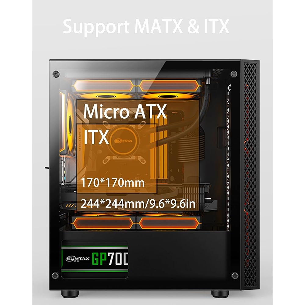 마이크로 ATX PC 케이스 미니 타워 320mm 마운트 사전 쿨러 x RAD ITX RGB 지원 팬 설치된 1 수직 165mm 높이-블랙 용 컴퓨터 240 데스크탑 섀시 MATX - 상세 이미지 3