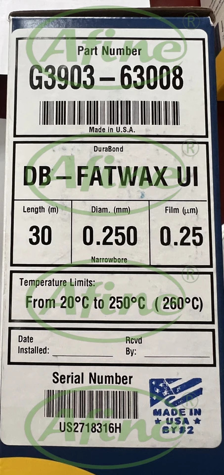 AFINE Agilent 컬럼 G3903-63008 JW DB-FATWAX 초비활성 GC 30m 0.25mm 0.25 m