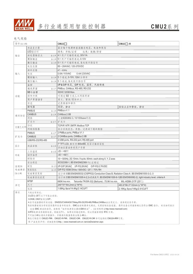 대만 Mingwei CMU2 멀티 산업 범지능형 컨트롤러 19 인치 랙 장착 독립