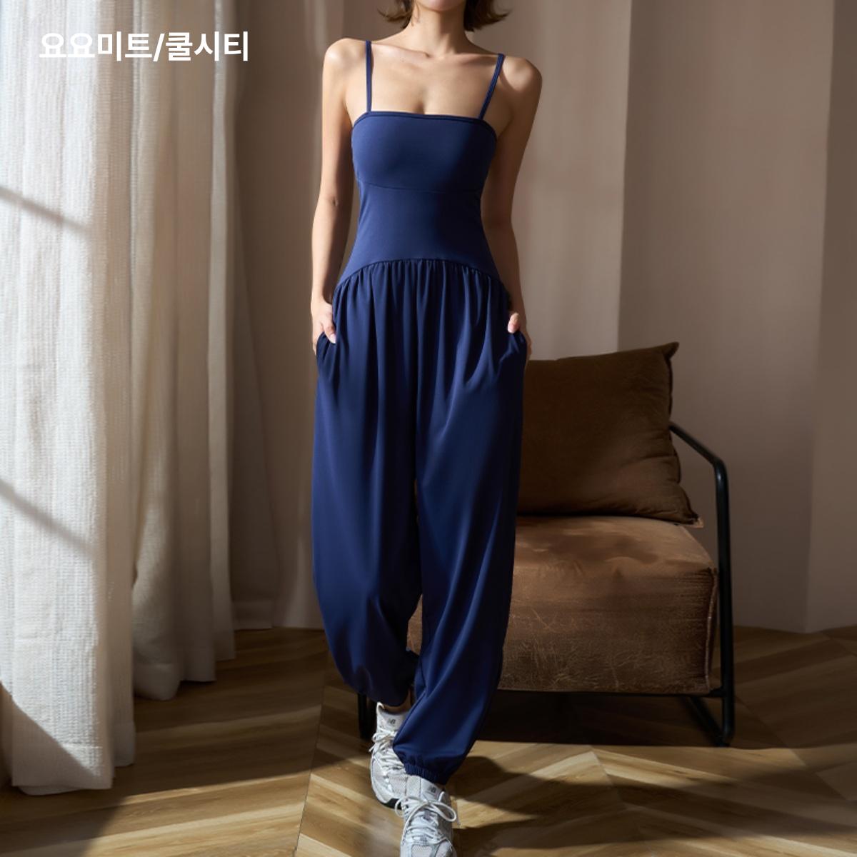 민소매 요가점프수트 필라테스 가슴패드 피트니스 여성 점프수트요가복 전신 그레이 - 상품 이미지