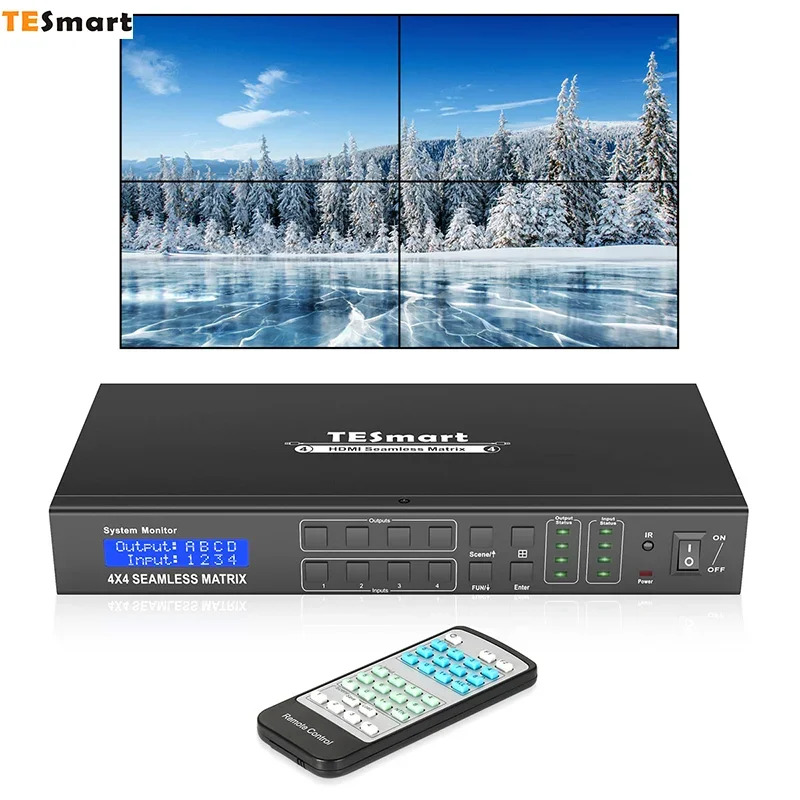TESmart 비디오 심리스 4x4 HDMI 매트릭스 스위처 지지대 2x2 월 모드 디자인
