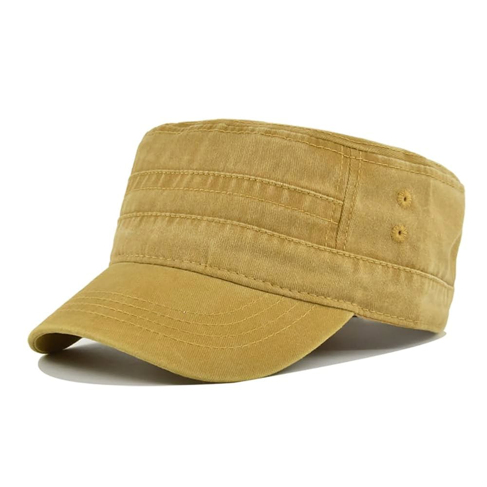 아거버 유니 사관생도 아미 캡 빈티지 워싱 면 군용 모자 조절 가능 플랫 탑 야구 Army Green One Size - 상품 이미지