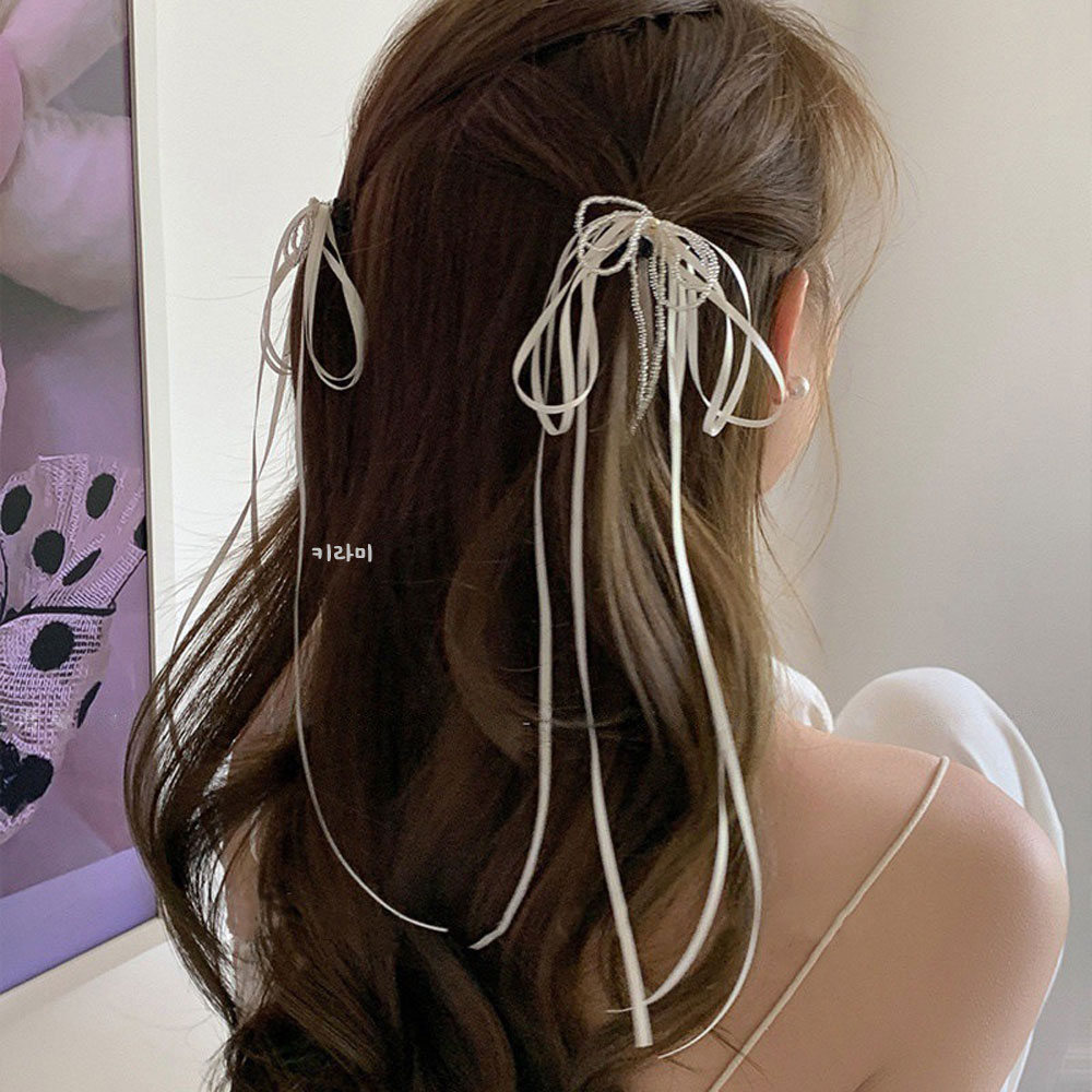 발레코어 리본핀 롱 드롭 왕리본머리핀 옆머리집게삔 - 상세 이미지 3
