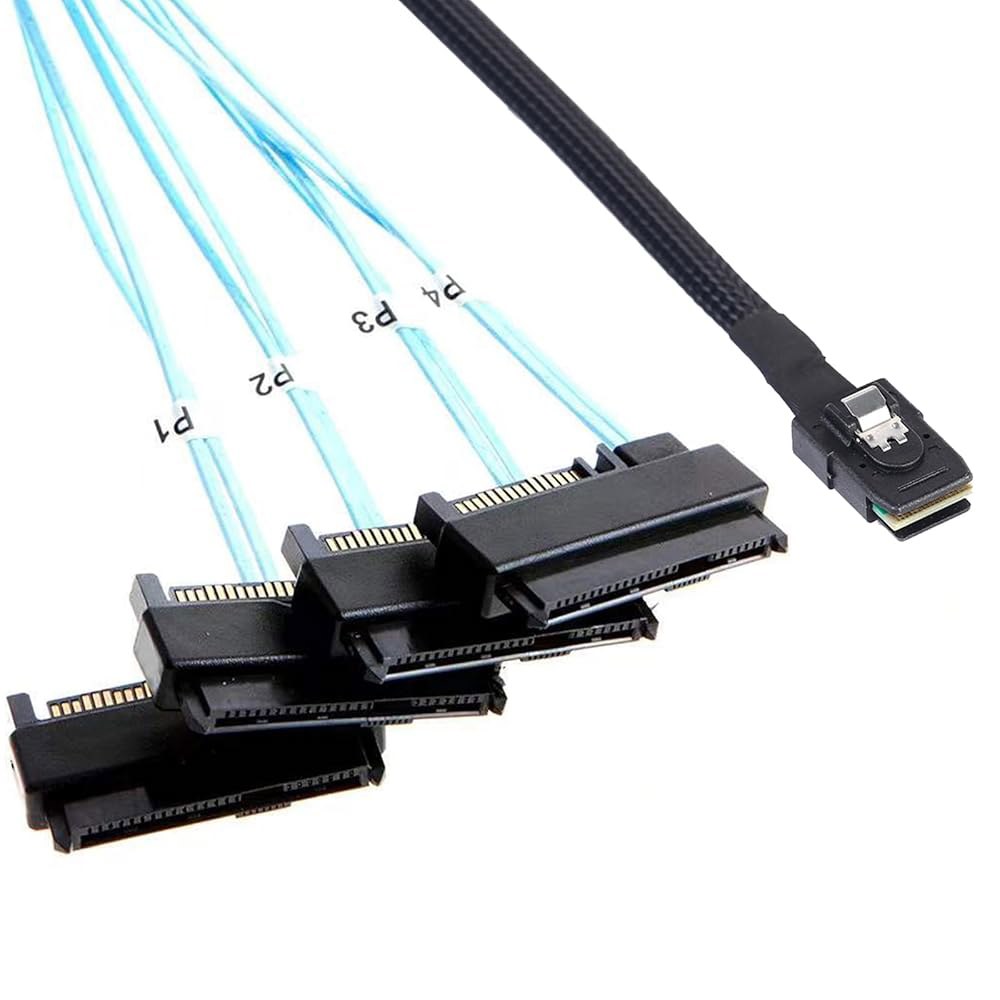 ADCAUDX Mini-SAS to SAS 케이블 0.5M SFF-8087 SATA-Power x4 SFF-8482 포함 케이블 어댑터 (1.6피트) 1.6FT 1Pack - 상품 이미지