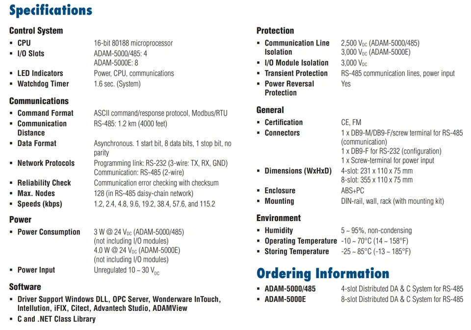 Advantech 분산 RS-485 데이터 수집 제어 시스템 ADAM-5000 485