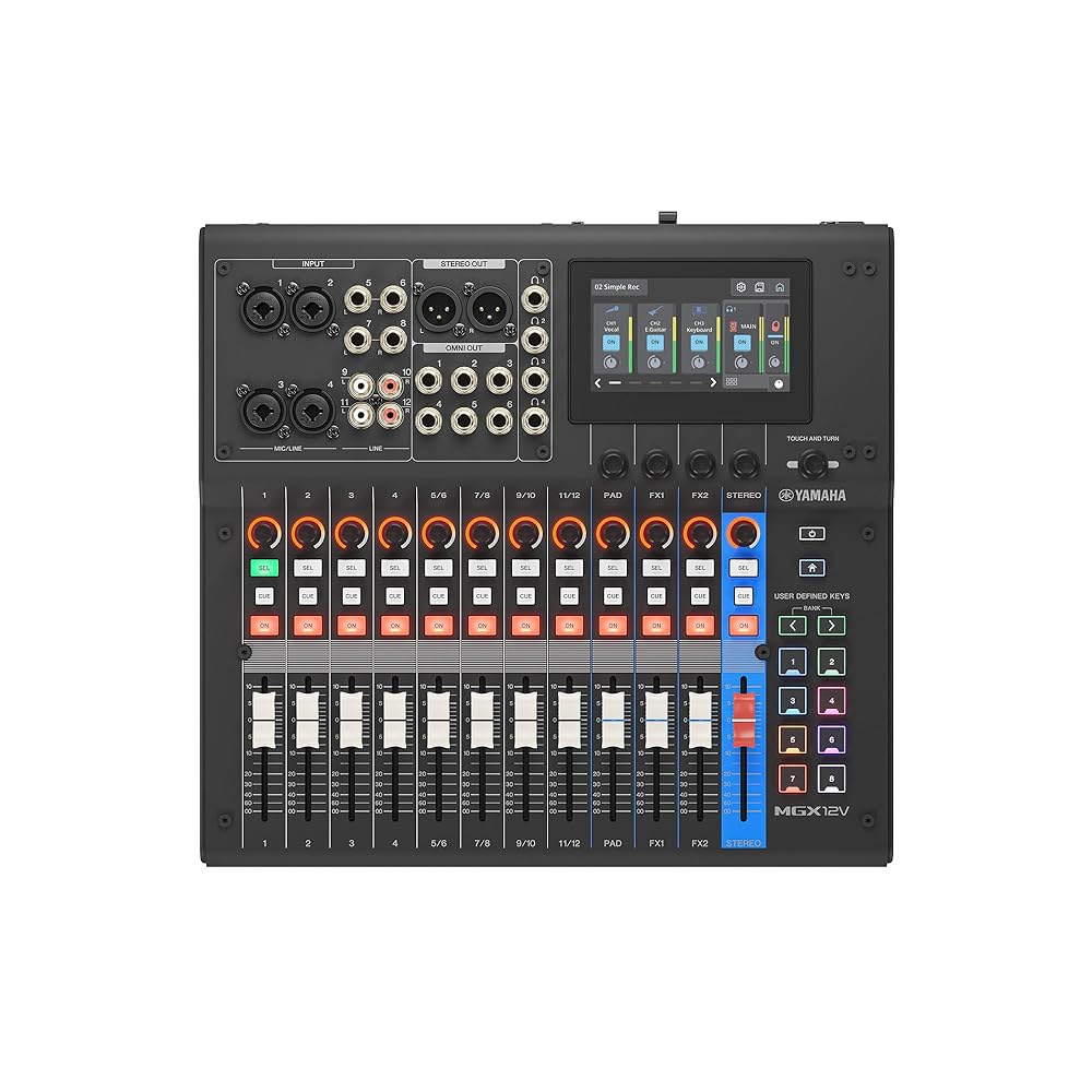 야마하 MGX12V 18ch 디지털 믹싱 콘솔, 듀얼 USB-C 오디오/비디오 인터페이스, 큐베이스 Al, 웨이브랩 캐스트 LE, 베이직 FX 스위트 및 스타인버그 플러스 소프트웨 - 상품 이미지