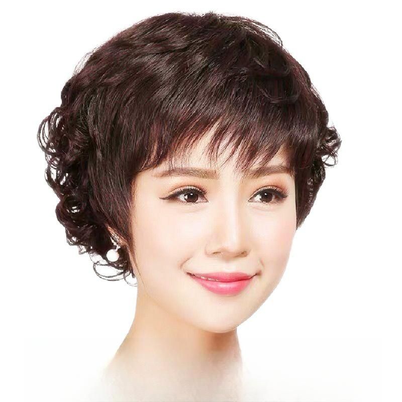 웨이브 중년여성가발 숏컷 여성용 볼륨 자연스러운 내추럴 단발펌 인모가발 - 상품 이미지