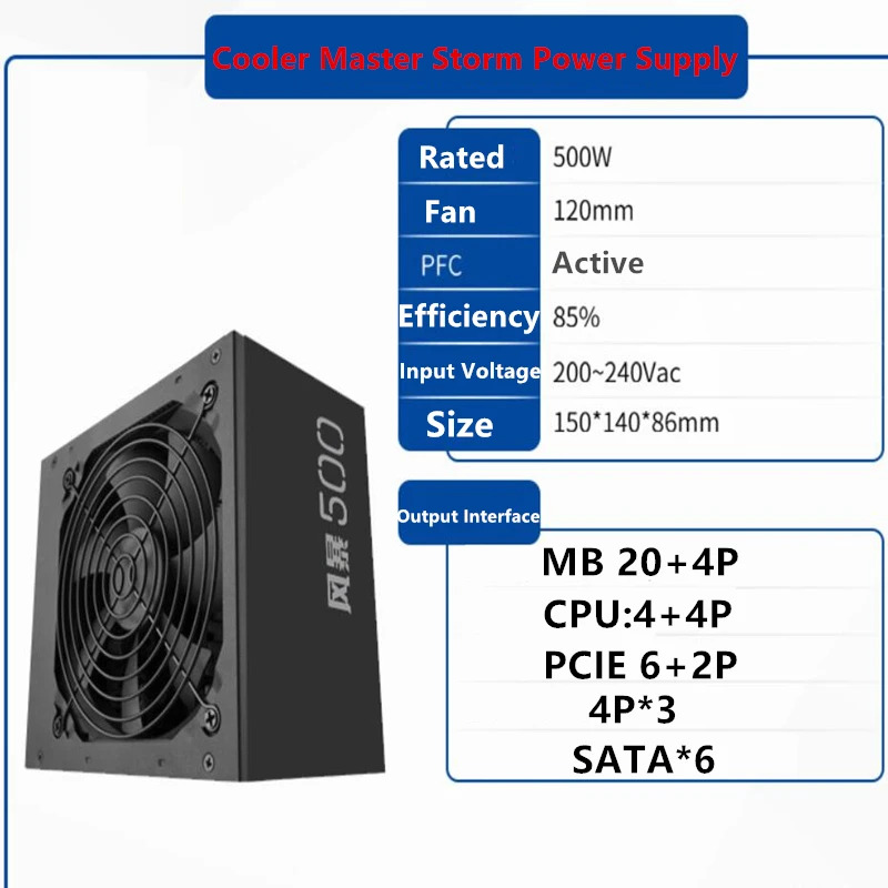 Cooler Master Storm 500 RTX2060 1660 저소음 전원공급장치 500W MPE-5001-ACABW 새 원본 PSU