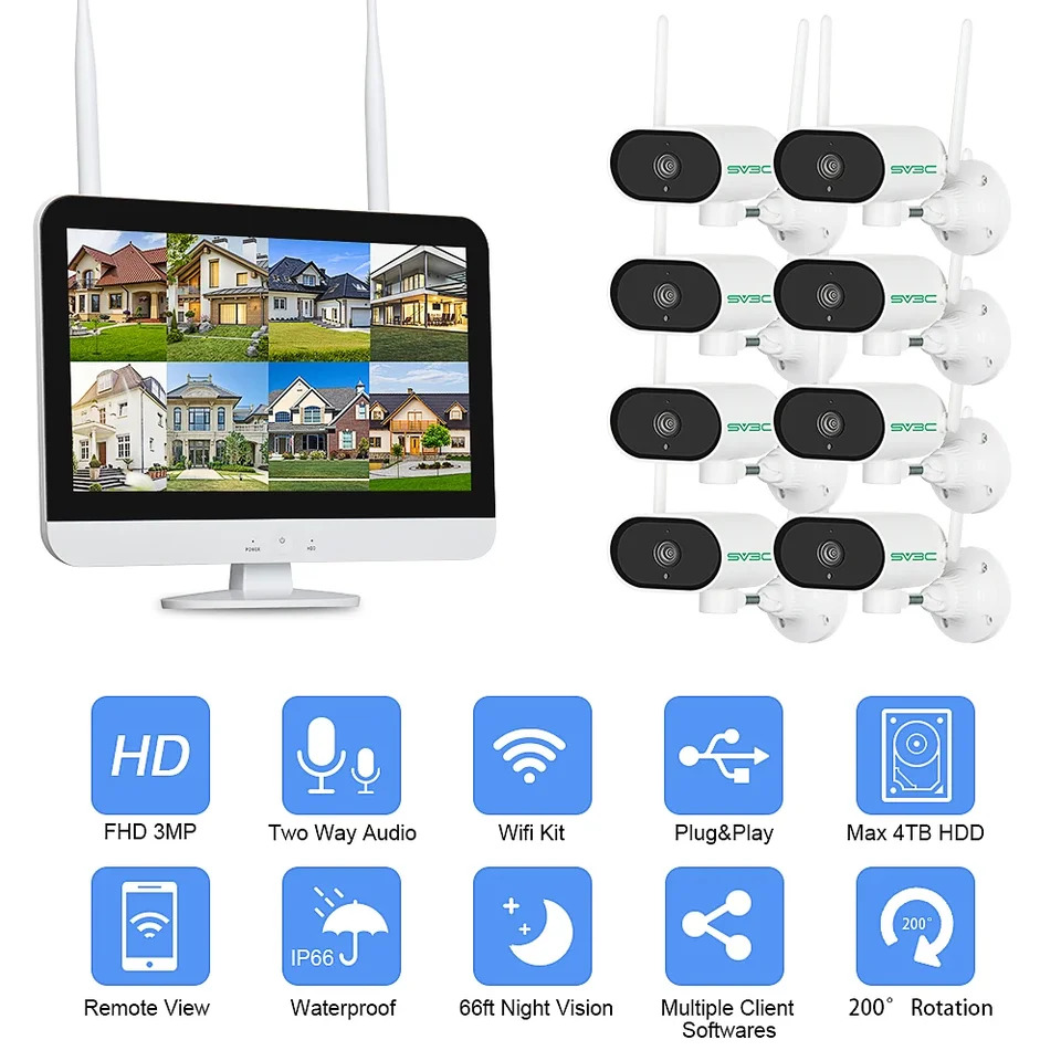 홈 비디오 감시 CCTV 카메라 시스템 HD P 8채널 H.265 무선 NVR 키트 5MP LCD 모니터