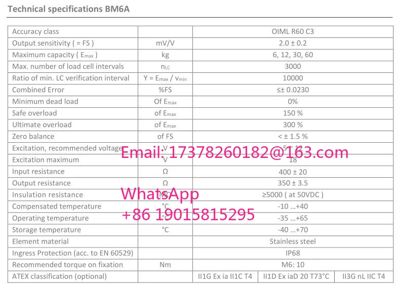 BM6A-C3-12kg-6B6 용량 6kg 15kg 30kg 60kg 스테인레스 스틸 IP68 단일 포인트 로드셀