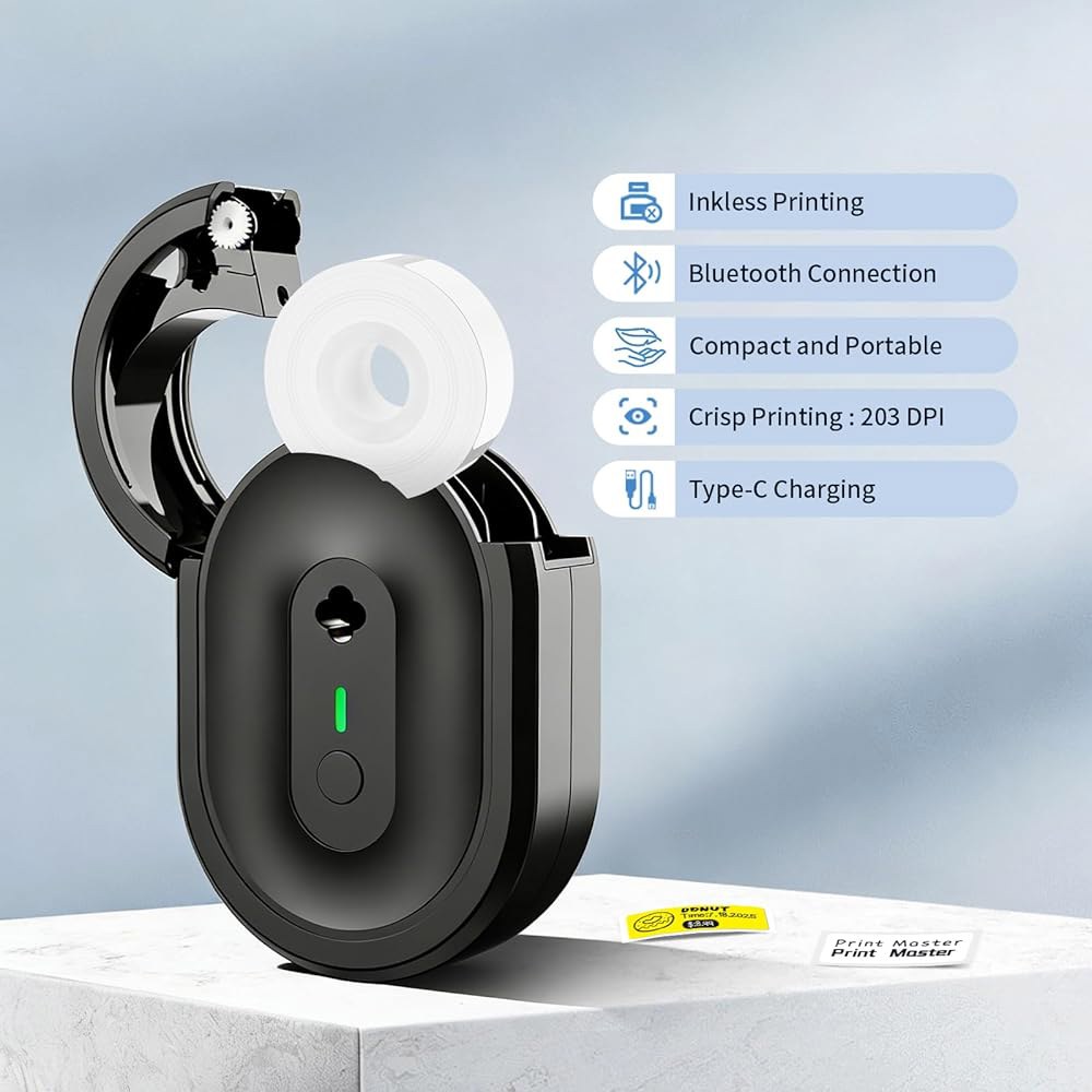 NDYIN Mini Label Maker Machine with Business, Sticker Small Tape, School, Printer, Home, Office(Blac - 상세 이미지 2