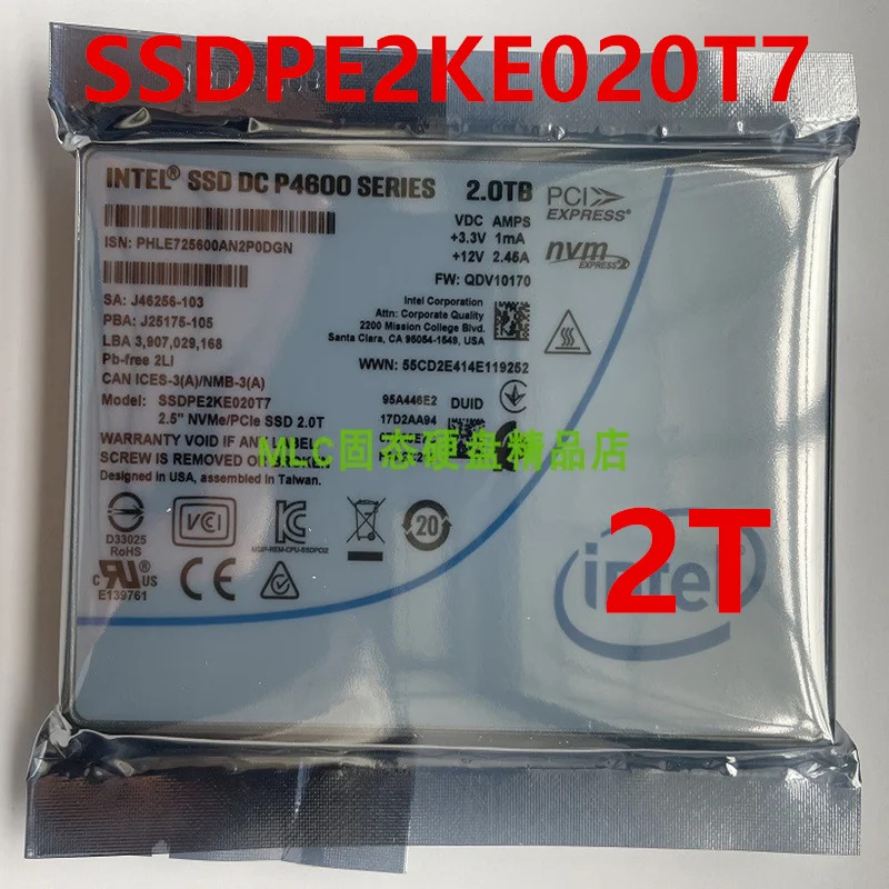 SSD DC P4600 2TB 2.5 SSDPE2KE020T7 SSDPE2KE020T701새 솔리드 스테이트 드라이브