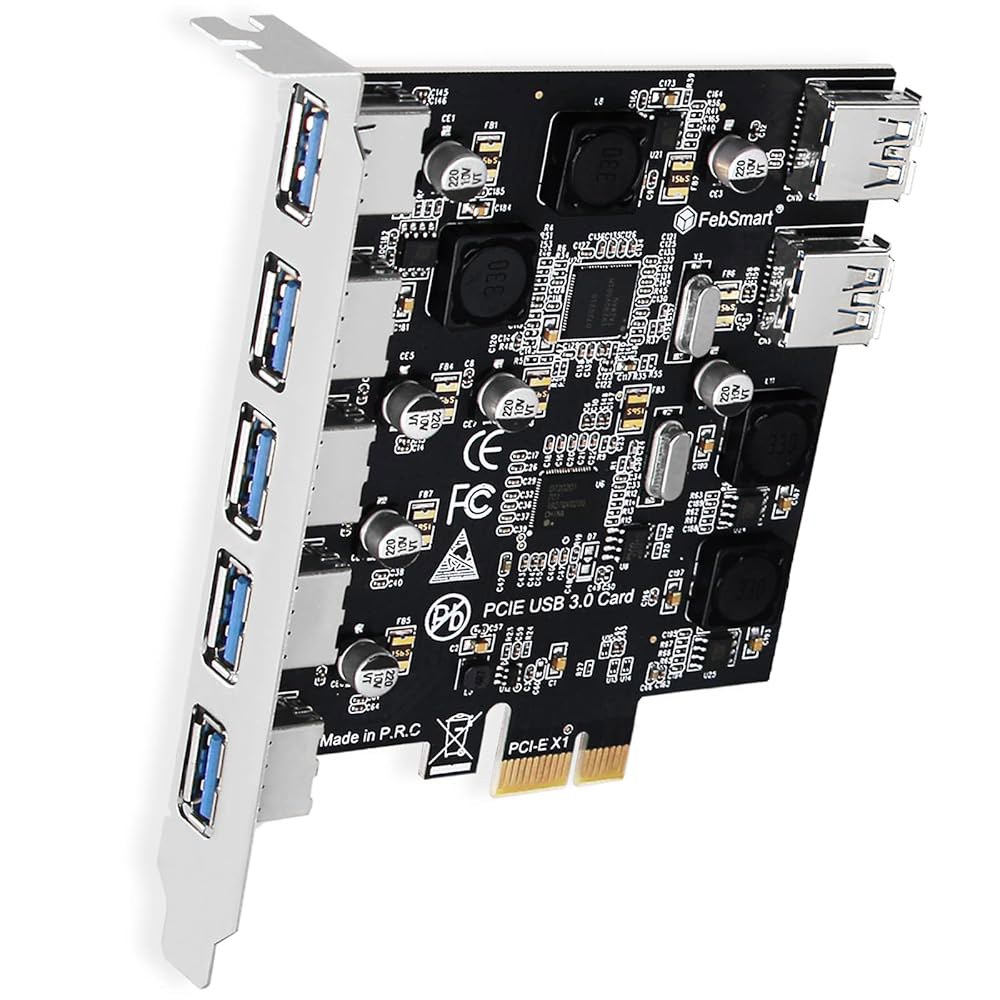 Windows 11, 10, 8.x, 7, Vista, XP 데스크톱 PC용 5Gbps PCIE USB 3.0 확장 카드, FebSmart 자체 구동 기술로 제작되었으며 추가 전원 - 상품 이미지
