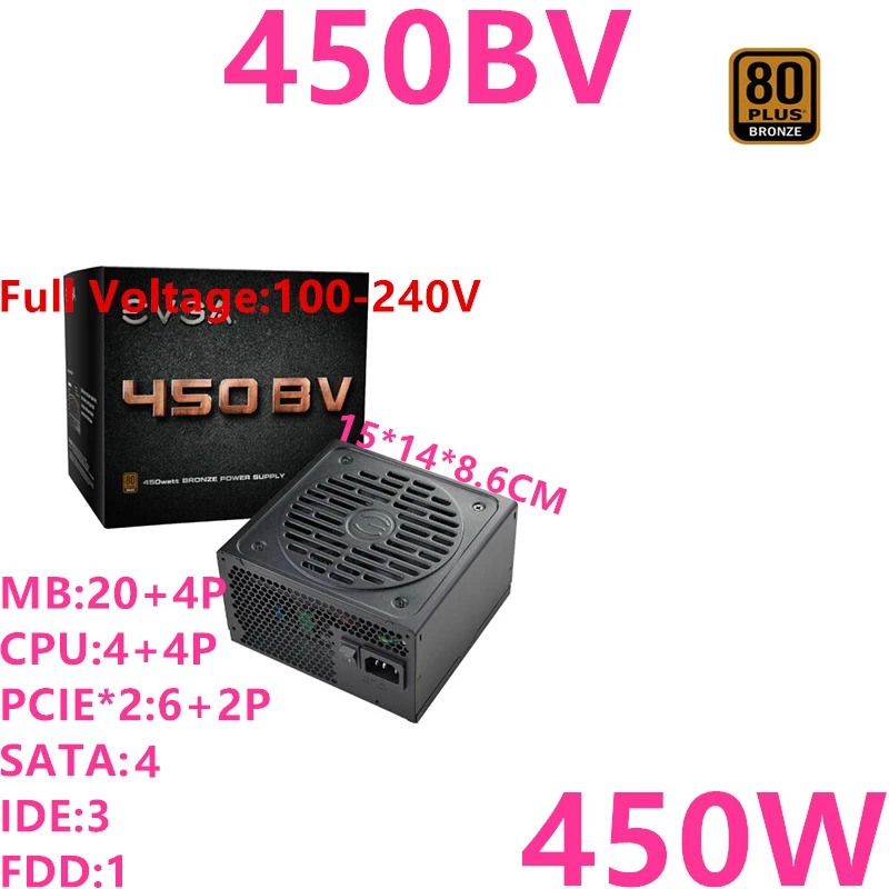 EVGA 80 플러스 브론즈 RTX2060 RX570 PSU 무소음 전원공급장치 500W 450W 500BV 450BV 신