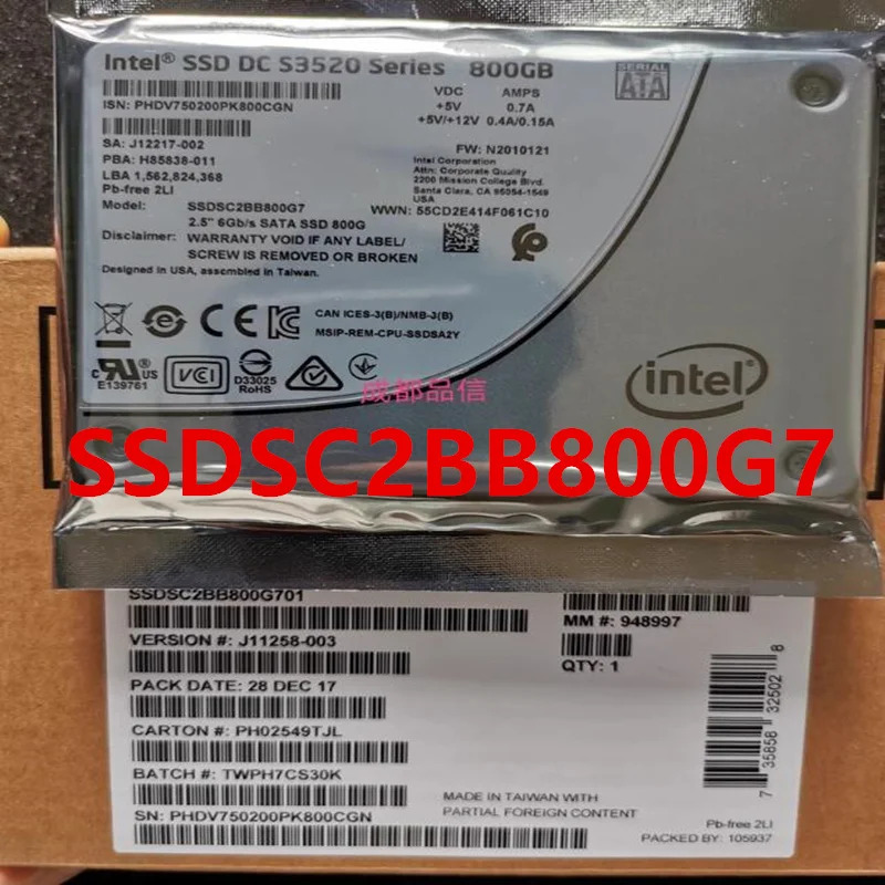 SSD DC S3520 800GB 2.5 SATA SSDSC2BB800G7 SSDSC2BB800G701새 솔리드 스테이트 드라이브