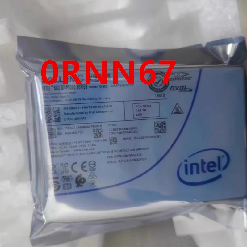 오리지널 솔리드 스테이트 드라이브 DELL 7.68TB 2.5 인치 NVME SSD RNN67 0RNN67 신