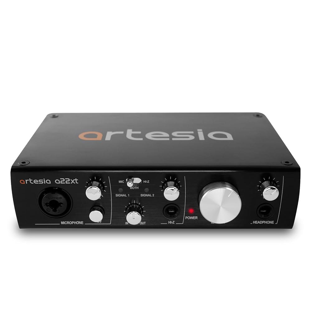 24비트 / 96kHz 고해상도 녹음, 48V 팬텀 파워, XLR 입력, 음악 제작, 스트리밍, 팟캐스트를 위한 전문 오디오 인터페이스를 갖춘 Artesia A22xt USB 인터 - 상품 이미지
