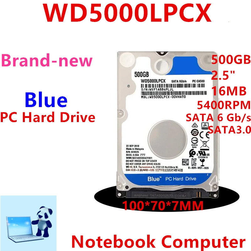 노트북 하드 드라이브내장 HDD WD 블루 500GB 2.5 인치 SATA 6 Gb/s 16MB 5400RPM WD5000LPCX