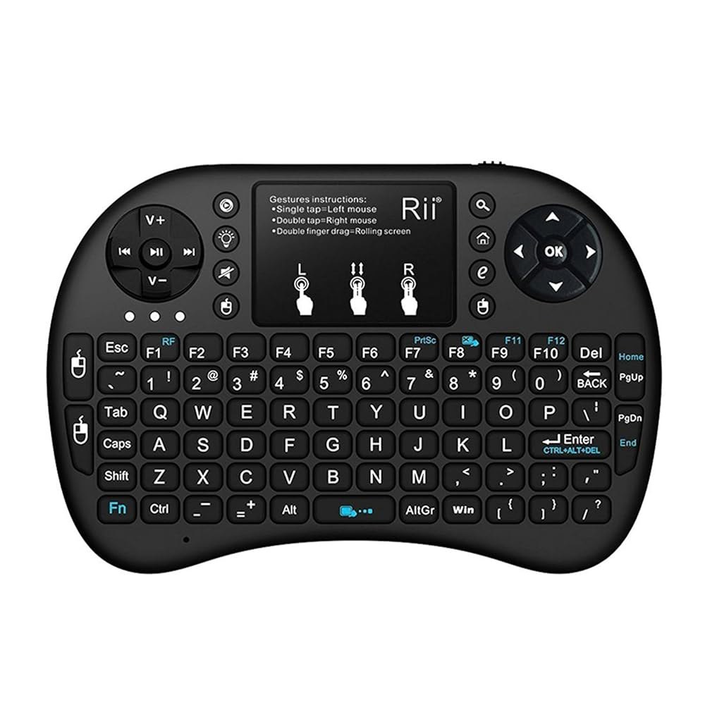 (업그레이드)Rii 2.4GHz 미니 무선 키보드, 터치패드, 파이용 키보드 쿼티 휴대용 (i8+ 백라이트, LED 블랙) 노트북/PC/태블릿/윈도우/맥/TV/Xbox/PS3/라즈 - 상품 이미지