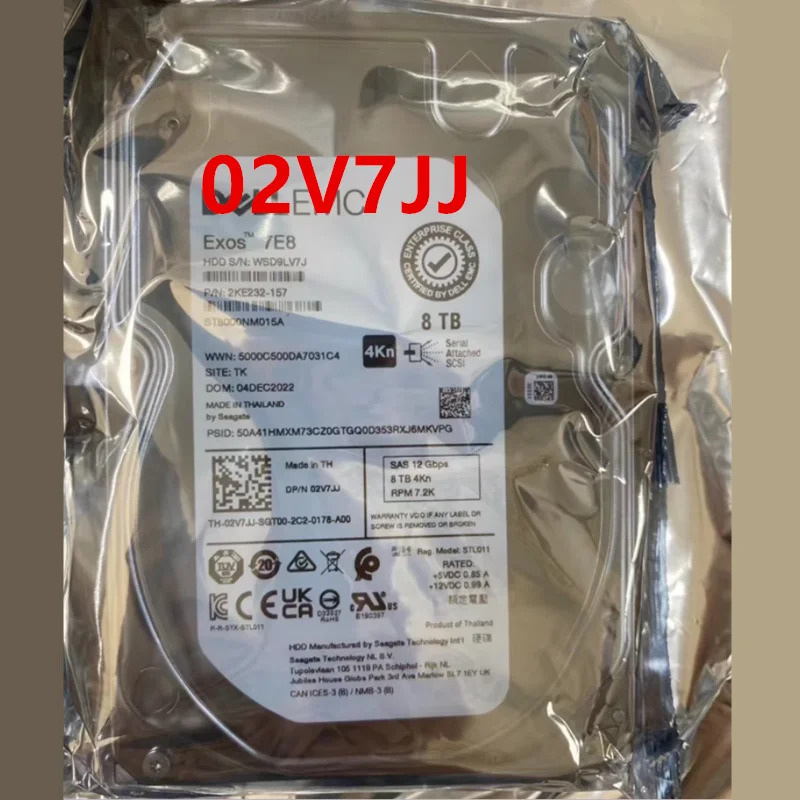 서버 하드 드라이브DELL 8TB 3.5 SAS 7200RPM거새 원본 HDD 02V7JJ 2V7JJ ST8000NM015A 새 처럼 작동