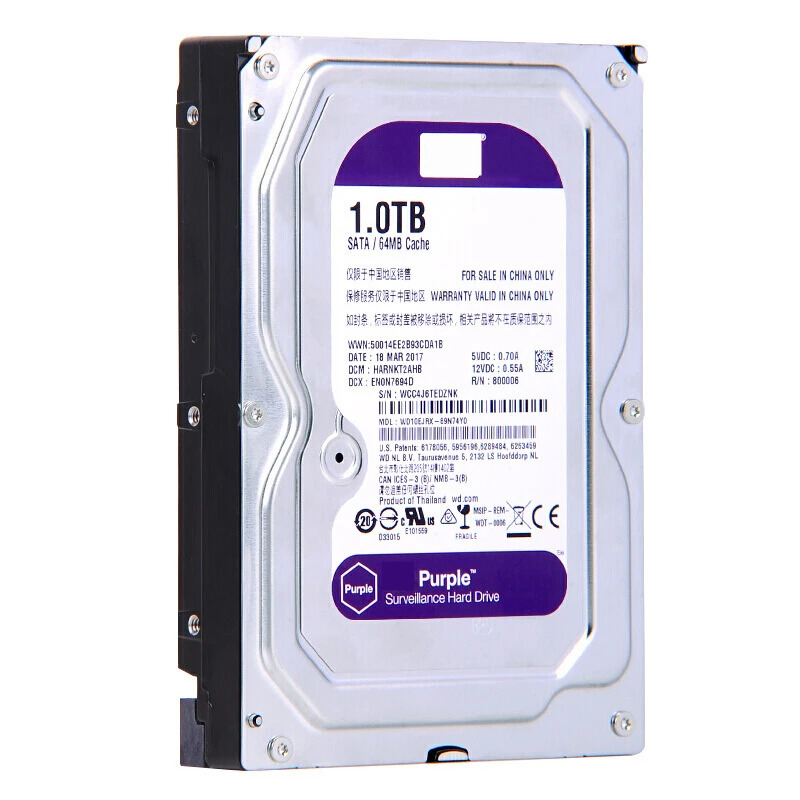 WD10EJRX 감시 HDD 내장 하드 WD Purple 1TB 3.5 SATA 6 Gb/s 64MB 5400RPM 새 원본