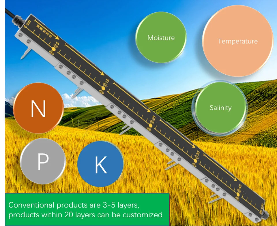 LORA LORAWAN GPRS 토양 수분 EC NPK 센서 RS485 4G 5 in 1 3 층