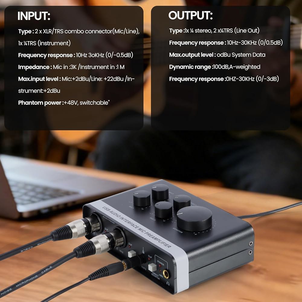 2배 XLR/TRS 입력, 팬텀 파워, USB-A/C 연결이 가능한 USB 오디오 인터페이스로 음악가 콘텐츠 제작자(OS3)가 홈 스튜디오에서 녹음, 라이브 스트리밍, 팟캐스트를 - 상세 이미지 2