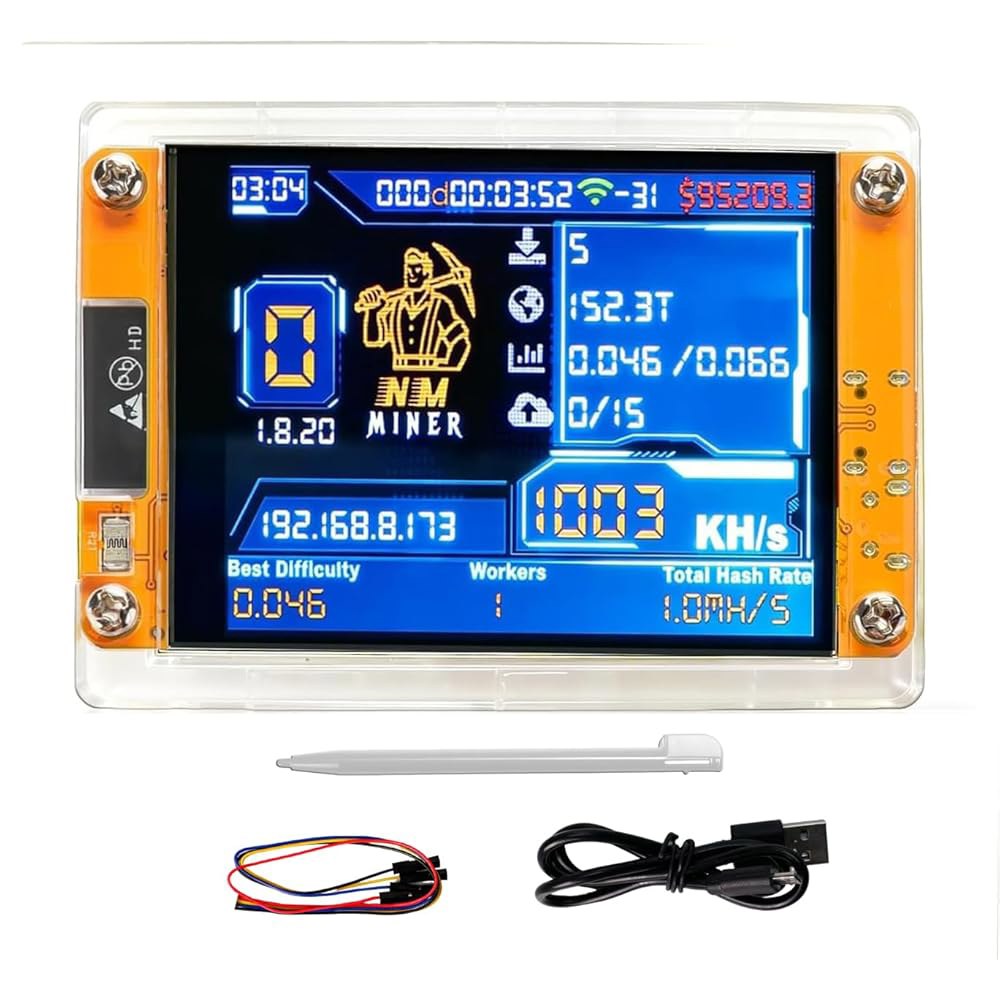 Bitcoin One Shot Miner, 미니 2.8인치 및 교육, 마이너 데모 스마트 1010KH/s의 디스플레이, 설치, 해시레이트, 엔터테인먼트를 조용하고 쉬운 최대 위한 - 상품 이미지